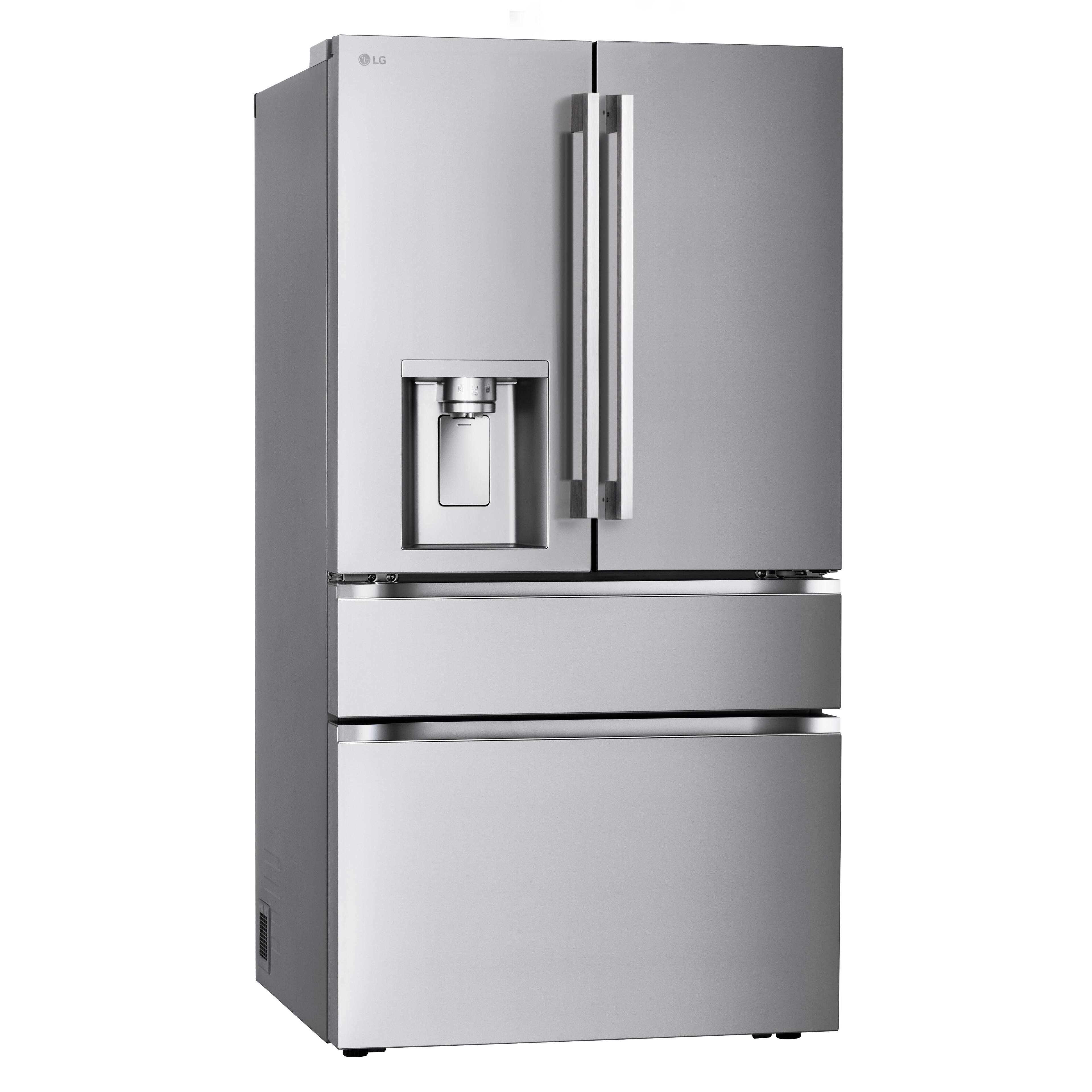 Left. LG - 36-in Wide Standard-Depth MAX 28.6 Cu. Ft. 4-Door French Door Smart Refrigerator with Full Convert Drawer - PrintProof Stainless Steel.