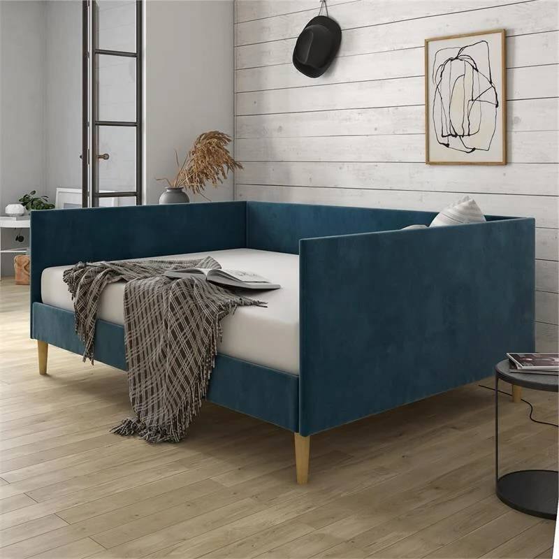 Left. Hivvago - Hivvago Full size Modern Upholstered Daybed - Navy Blue.