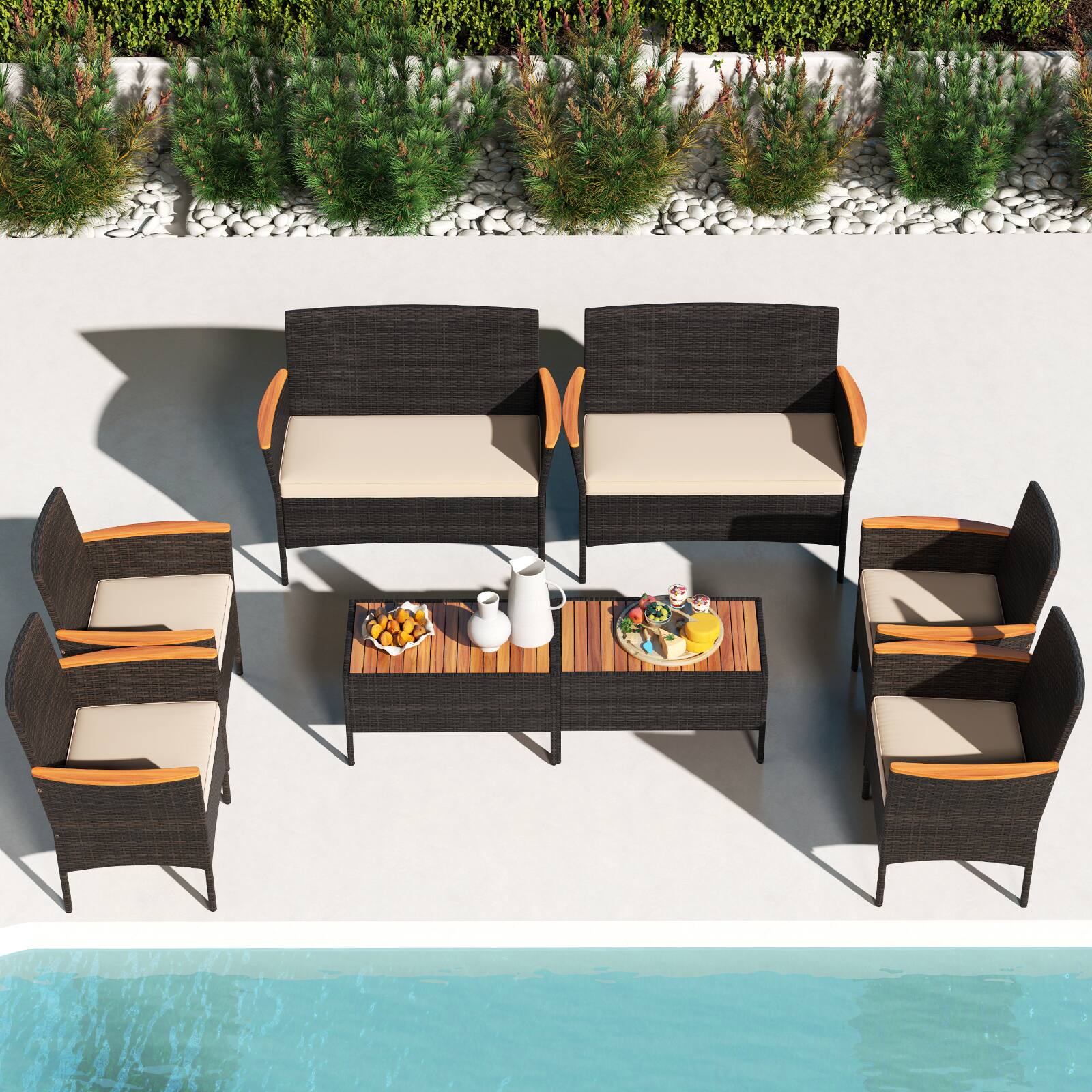 Alt View 9. Ecooso - 4-Piece Patio Wicker Sofa Set with Chairs and Coffee Table - Brown.