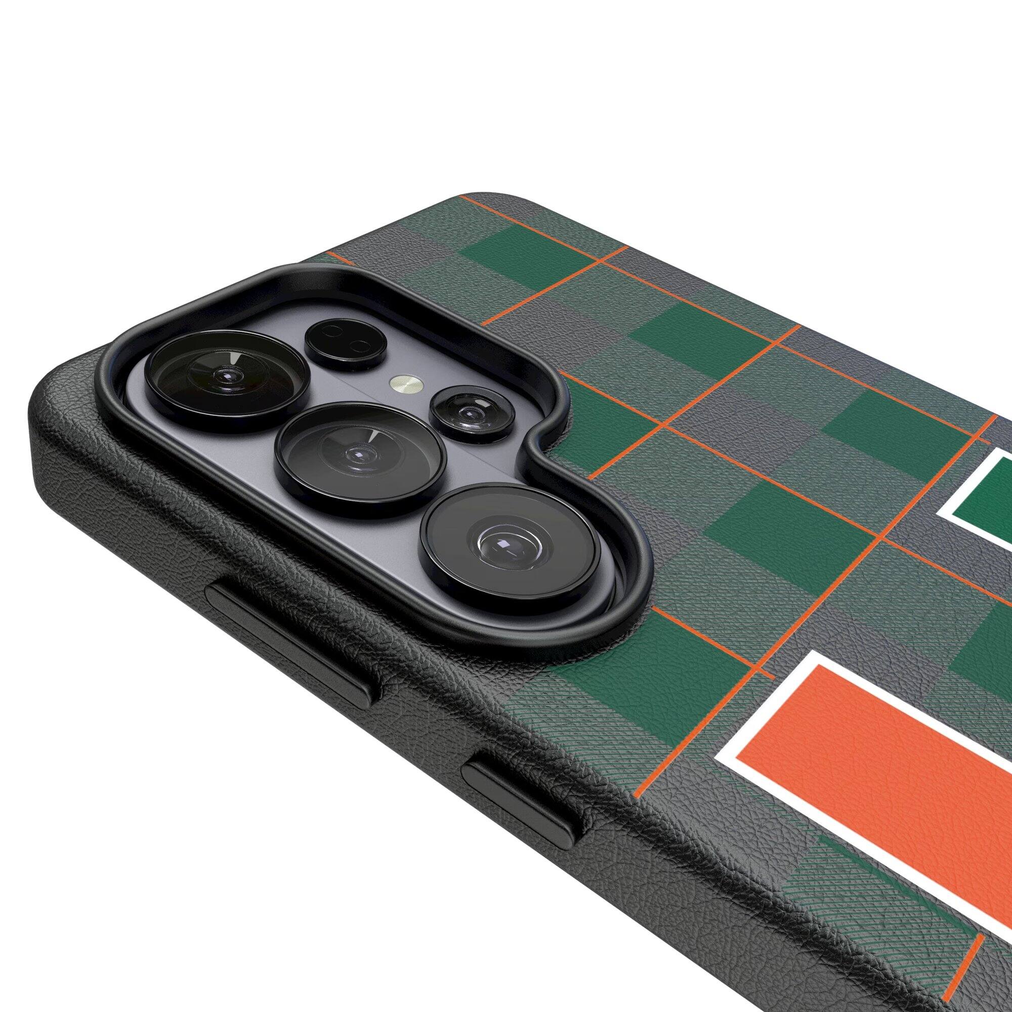 Alt View 2. Keyscaper - Miami Hurricanes Plaid Galaxy Magnetic Bump Case - S24 - Black.