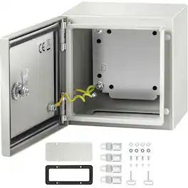 VEVOR - NEMA Metal Case, 8 x 8 x 6 in, NEMA 4X Metal Electric Enclosure, IP66 Water & Dust Resistant, Suitable for Both Outdoor - Gray
