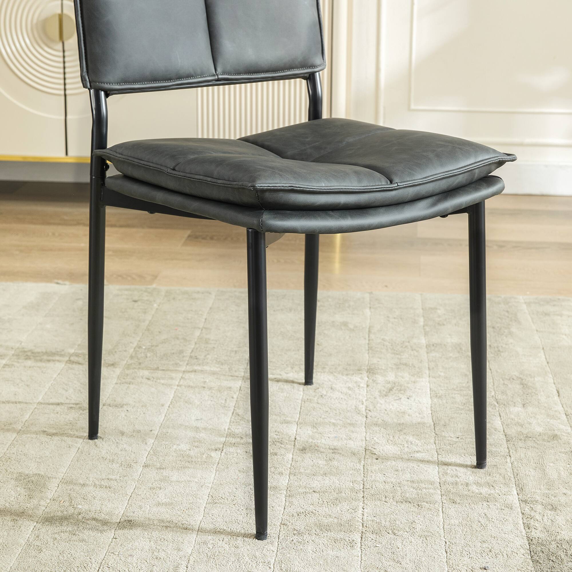 Alt View 4. KERDOM - Upholstered Kitchen Side Chairs Set of 2, Mid-Century PU Leather Dinner Chairs with Back and Metal Legs for Restaurant - Grey.