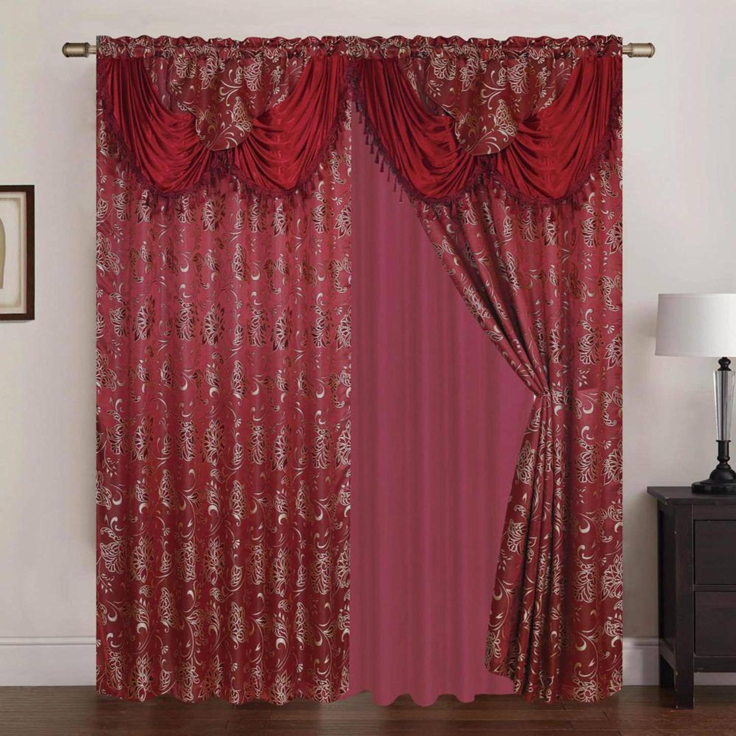 Angle. RT Designers Collection - RT Designers Collection Clayton Burgundy 2-Piece Thermal Insulated Grommet Curtain Panels - Burgundy.
