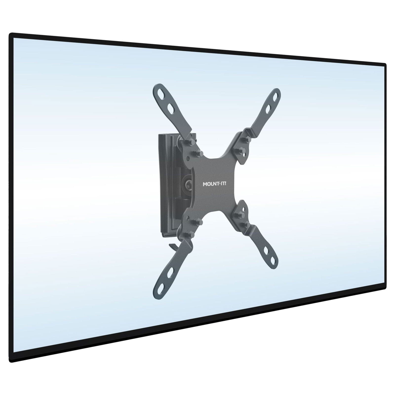 Angle. Mount-It! - RV & Camper TV Wall Mount for 19–43" Screens, 33 lb Capacity, Tilt 30°, Swivel 60°, Dual Wall Plates - Black.