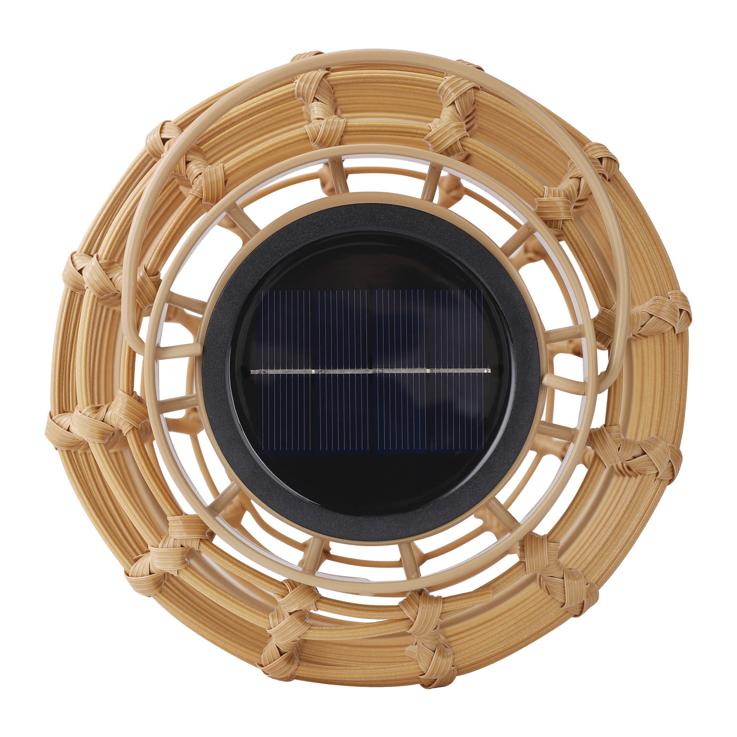 Alt View 6. Techko - Outdoor Solar Rattan-Style Cylindrical LED Lantern with Handle.