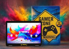 LINSAY - 10.1"Octa Core 256GB Storage Android 15 Tablet with Gamer Shape Case - Yellow