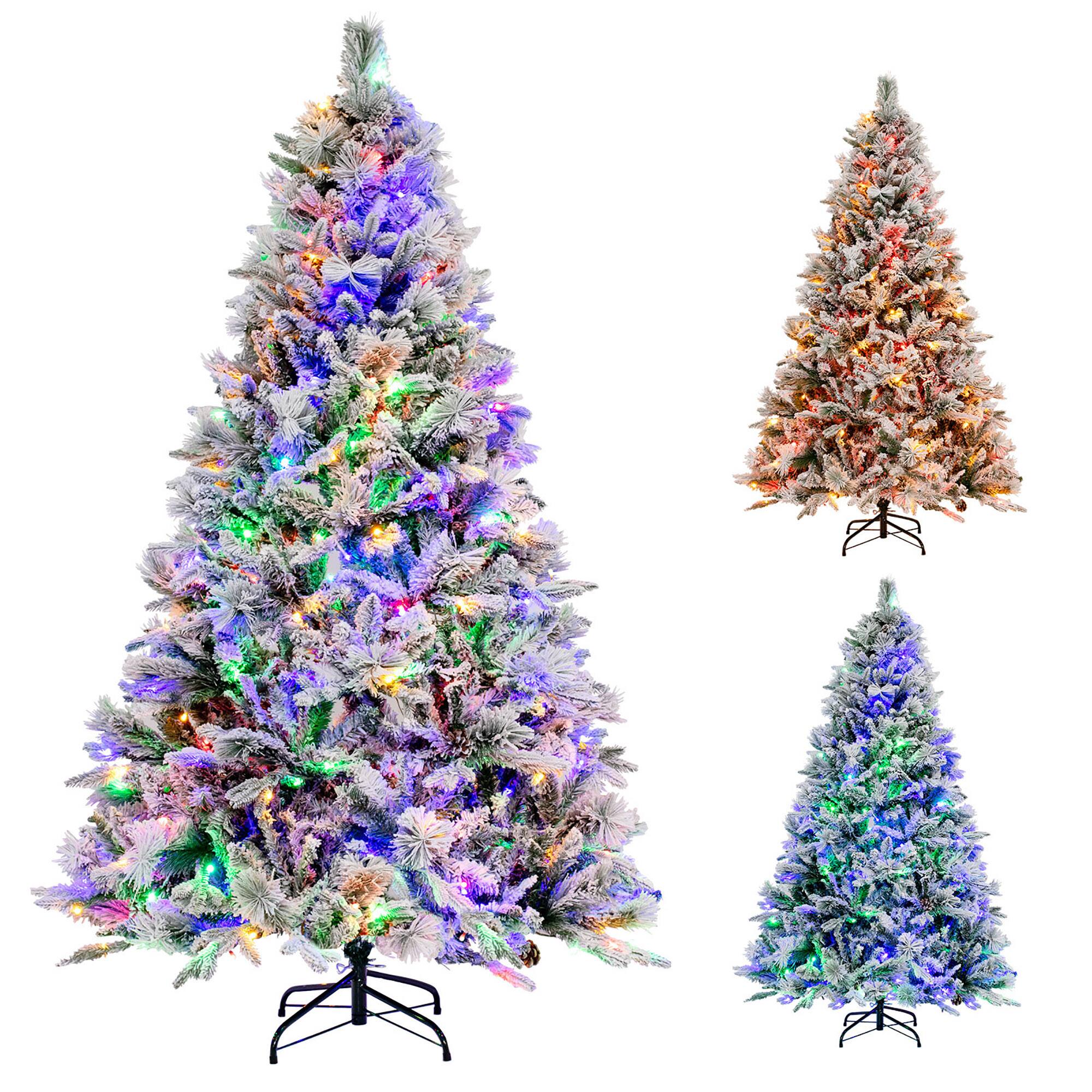 Alt View 9. Gymax - Gymax 6 FT Pre-Lit Artificial Christmas Tree Snow-Flocked Hinged Xmas Tree w/ 240  LED Lights & 850 Branch Tips - Green & White.