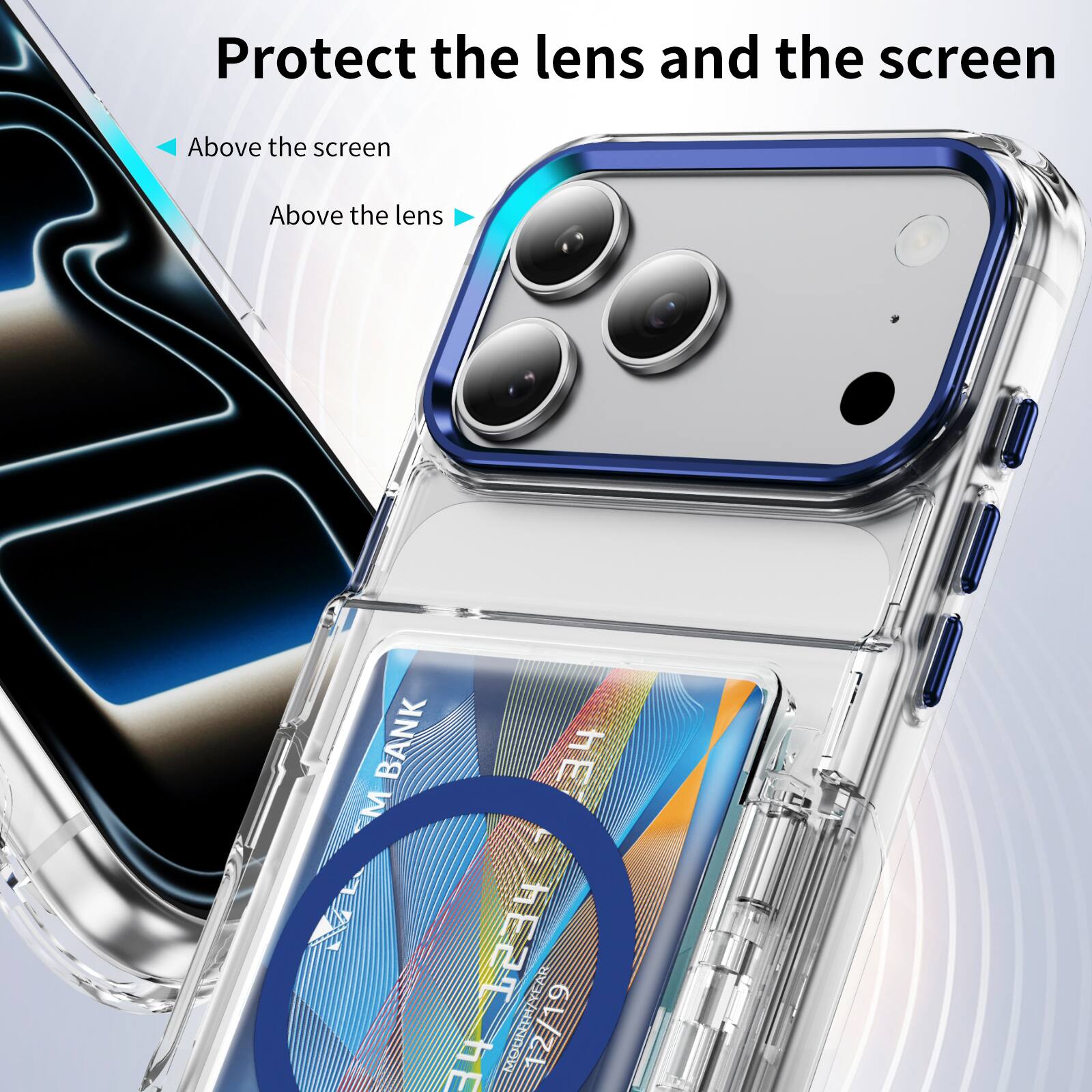 Protect the lens and the screen  
Above the screen  
Above the lens