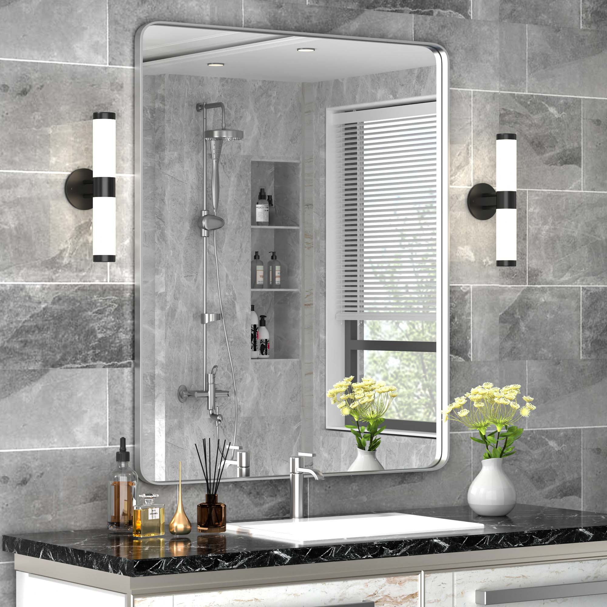 Alt View 9. PAIHOME - Classic Stainless Steel Rectangular Wall Mirror - Waterproof and Rustproof Bathroom Mirrors Modern Mirror - Silver-24x36 Inch.