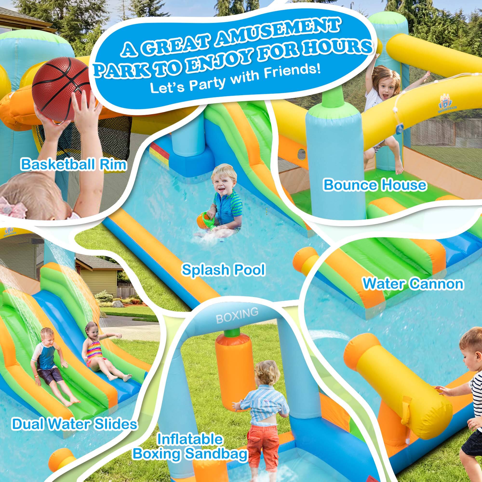 Great Amusement Hours for Park to Enjoy with Friends!

1. Basketball Rim
2. Bounce House
3. Splash Pool
4. Water Cannon
5. Boxing
6. Dual Water Slides
7. Inflatable Boxing Sandbag