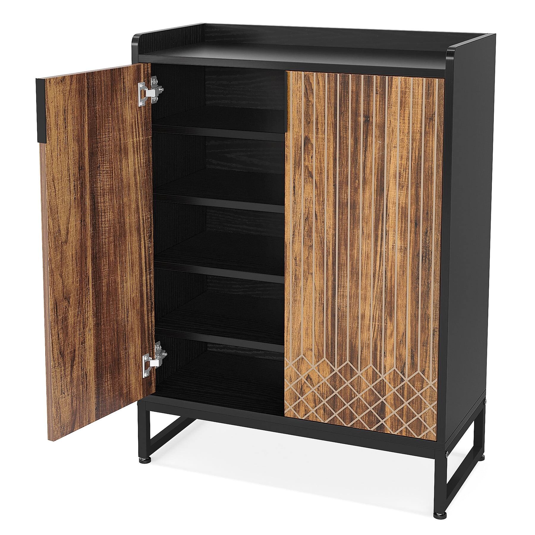 Alt View 3. Kadyn - Kadyn Shoe Storage Cabinet, Contemporary Diamond Pattern 29.52"W x 41.34"H for Easy Organization, Brown&Black - Brown.
