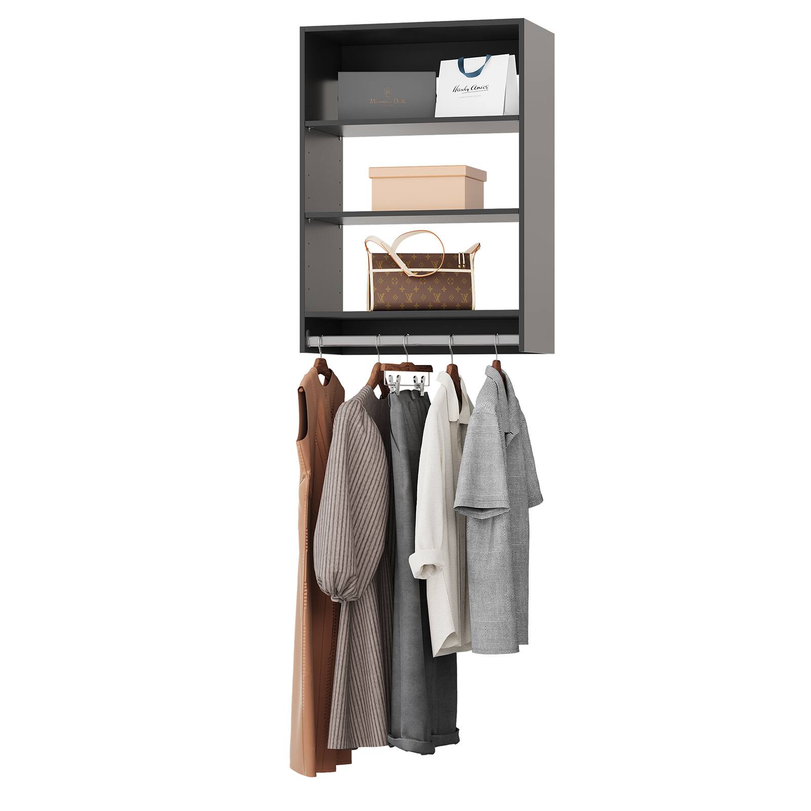 Front. Roomtec - Roomtec 19.5 in Black Medium Hanging Closet Unit-Customizable Wall Mounted Modular Closet System for Bedroom Closet - Black.