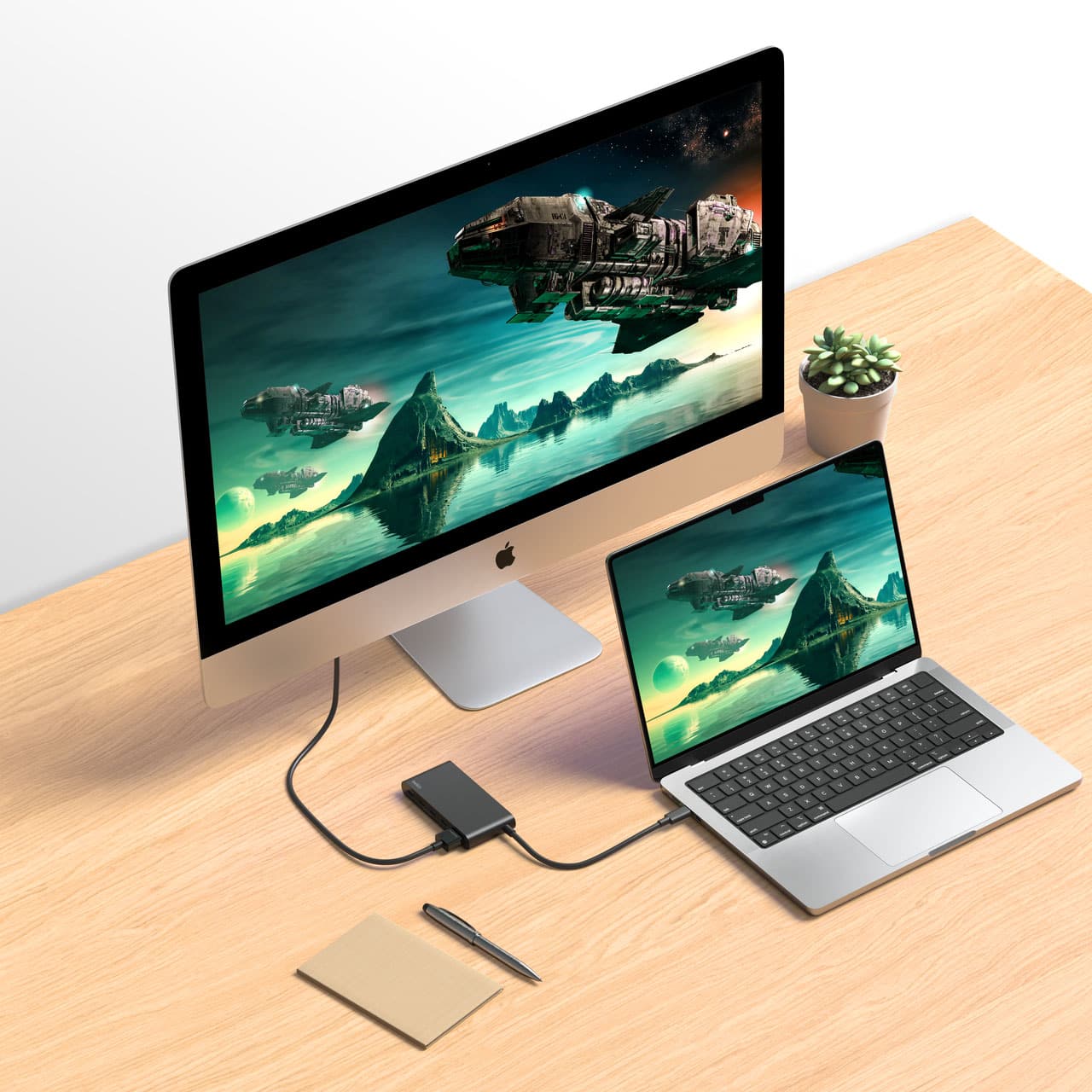 Alt View 6. Belkin - 5-Port Hub w/ 4K HDMI, 7.8 inch tethered USB-C cable, 100W Power Delivery for MacBook, iPad Pro, Chromebook & More - Black.