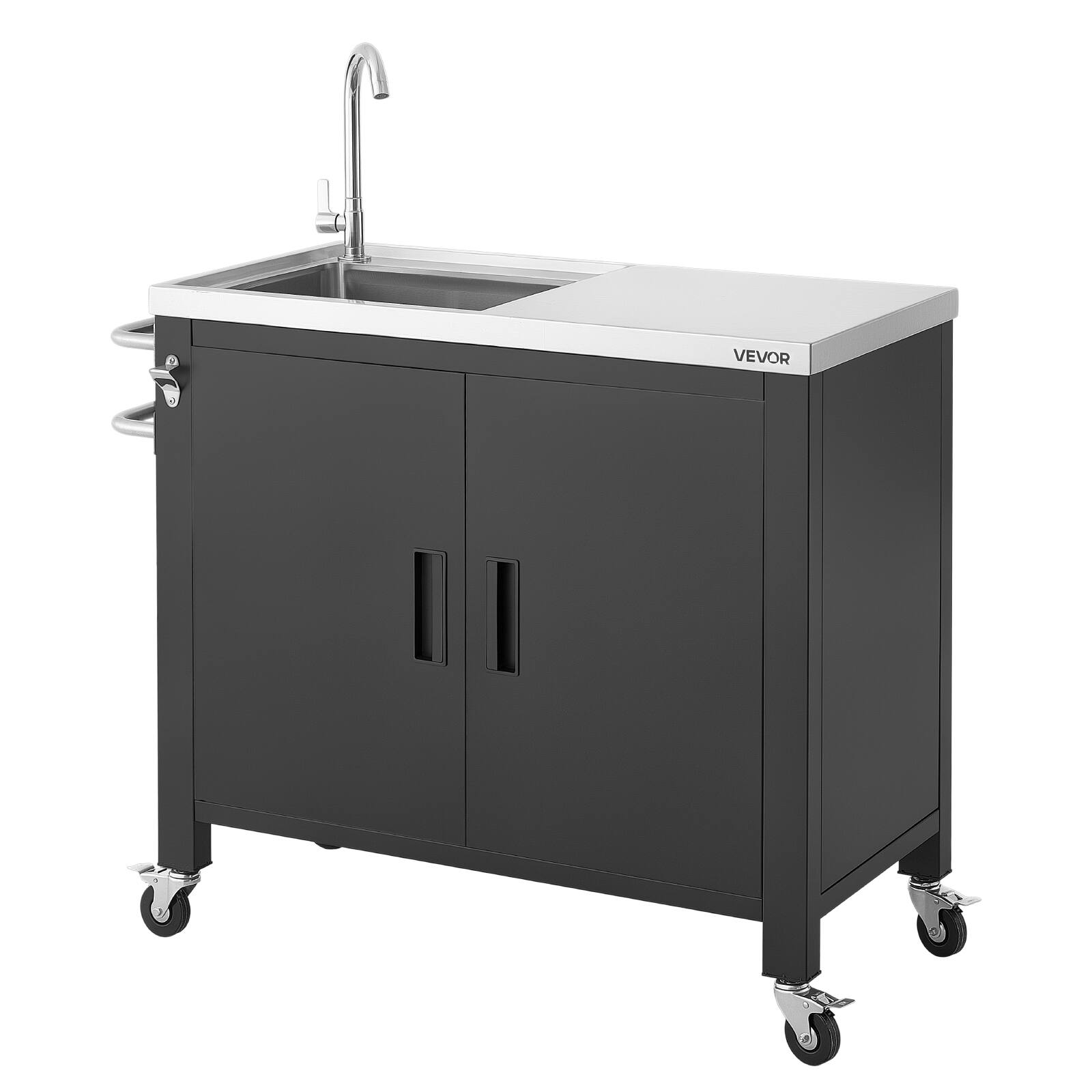 Alt View 5. VEVOR - Outdoor Grill Cart with Sink and Storage Cabinet, 38 Inch Grill Table, Waterproof Kitchen Island with Stainless Steel - Black;Silver.