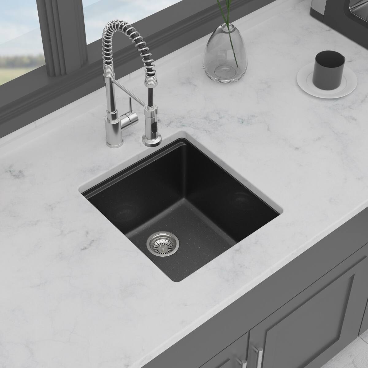 Back. Ropilly - Ropilly Black Granite Composite Bar Sink Undermount Workstation 17 x 19 Kitchen Sink - Black.
