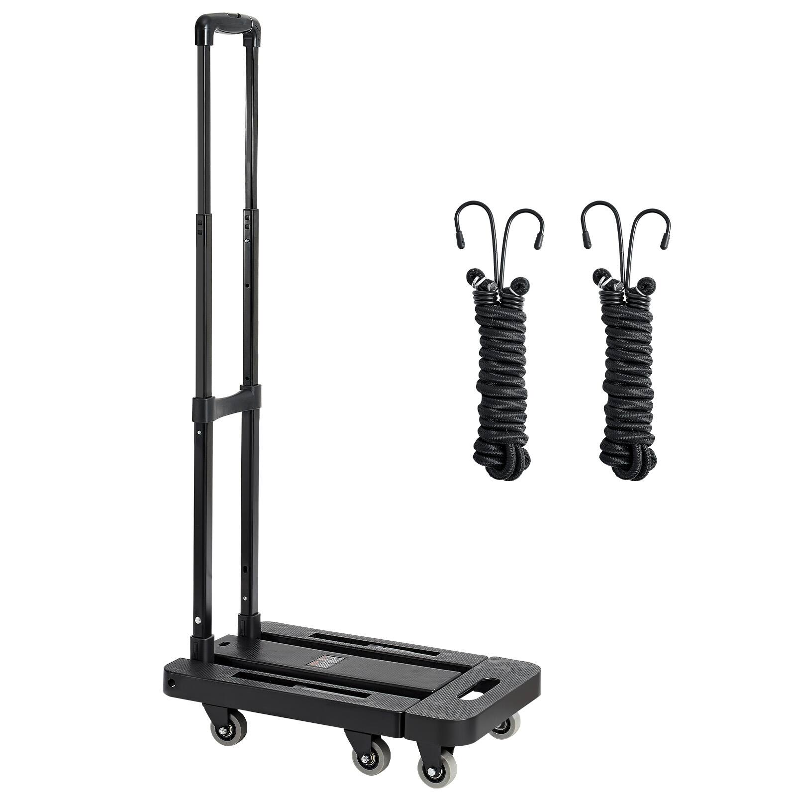 Alt View 5. VEVOR - Folding Hand Truck, 500 lbs Load Capacity, Collapsible Luggage Cart with 6 Wheels, 2 Elastic Ropes & Expandable Base - Black.