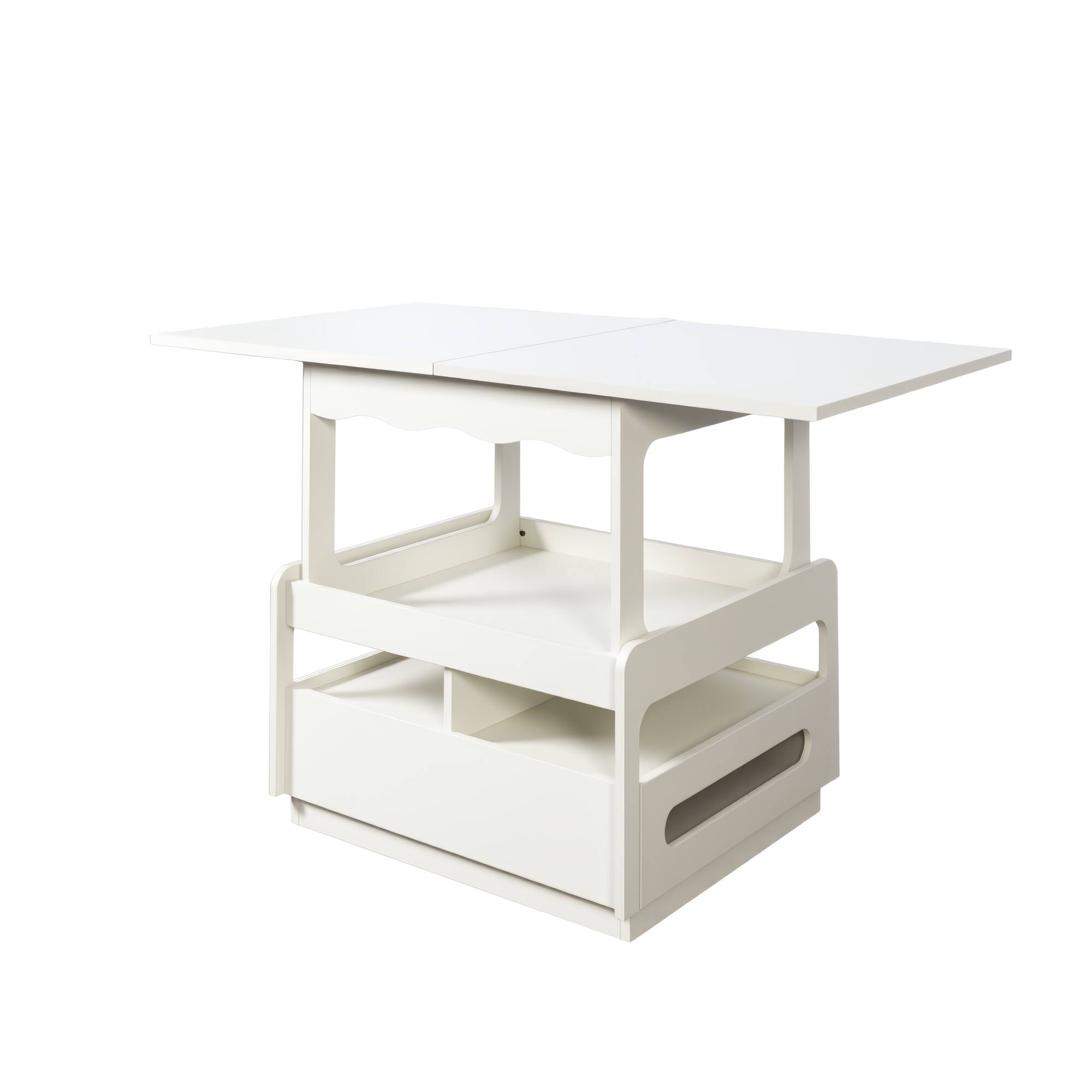 Alt View 4. TinyHomie - 3 In 1 Deformed Coffee Table With Storage Cabinet For Living Dining Room - White.