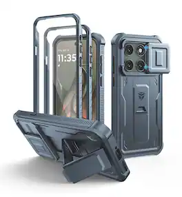 Dexnor - Phone Case for Motorola Edge 2026, 2 Front Frame &Camera Cover &Screen Protector & Kickstand,Shockproof Bumper - Navy Blue