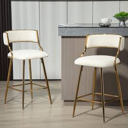 HTUTWOO - Bar Stools Set of 2, Corduroy Upholstered Counter Height Chairs with Curved Back and Footrest for Kitchen Island, Pub - Beige