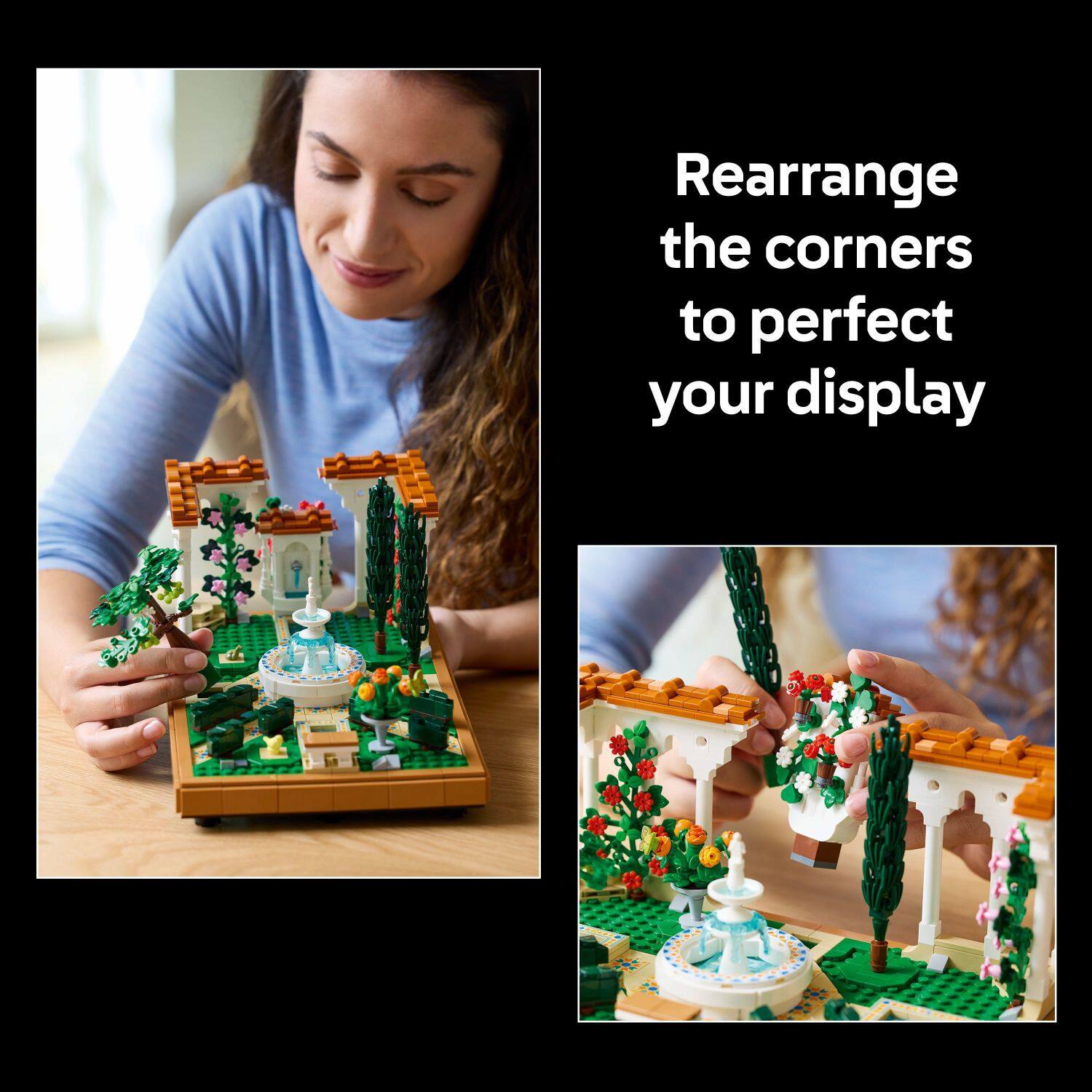 Rearrange the corners to perfect your display.