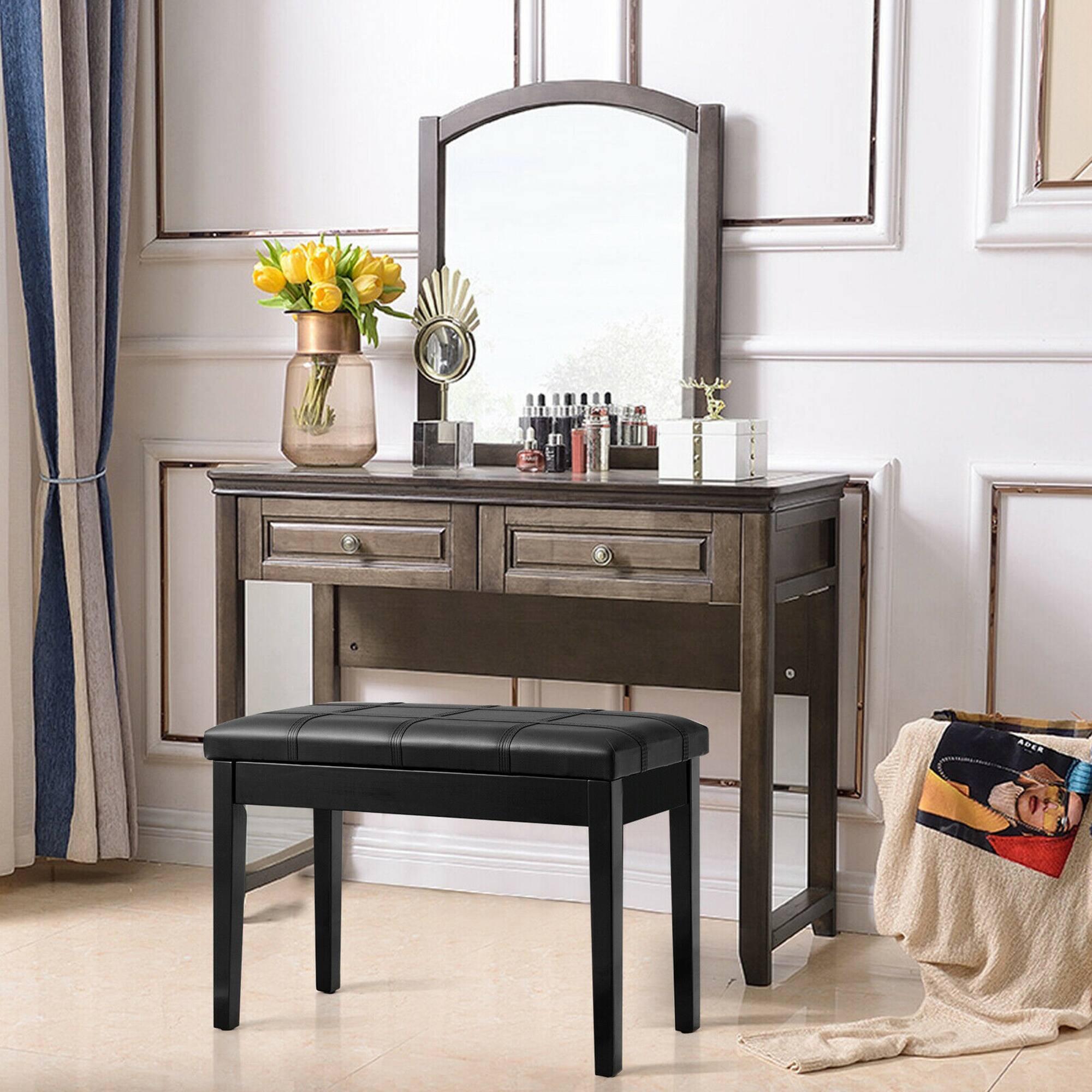 Alt View 2. Gymax - Gymax PU Leather Piano Keyboard Bench Padded Cushion Double Seat Storage - Black.