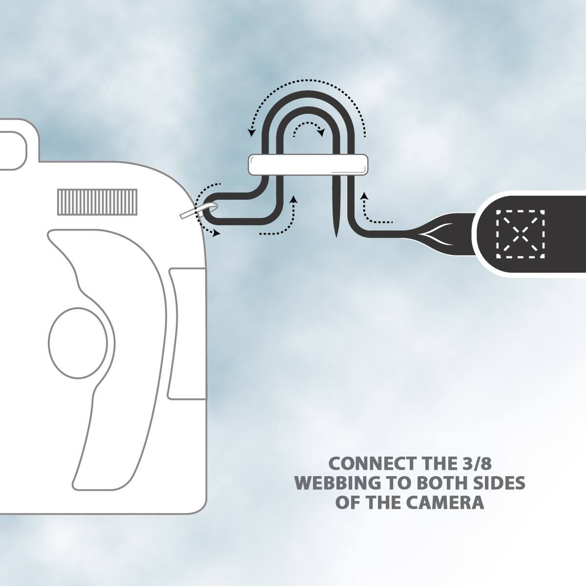 Connect the 3/8 webbing to both sides of the camera.