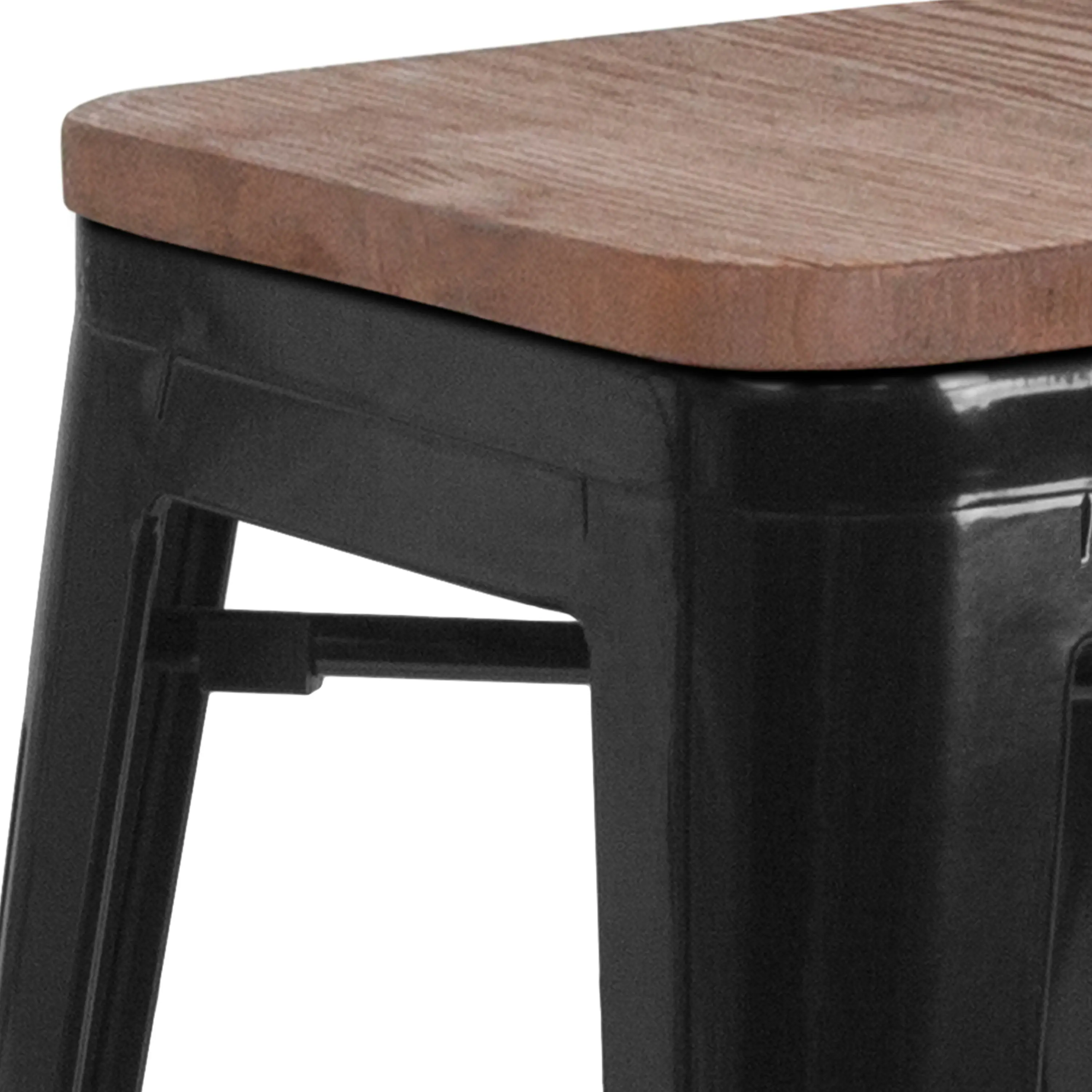 Alt View 10. Emma + Oliver - 30"H Backless Metal Barstool with Wood Seat - Black.