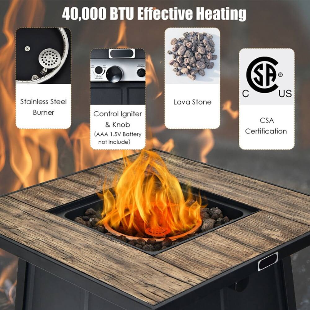 40,000 BTU Effective Heating

- Stainless Steel Burner
- Control Igniter & Knob (AAA 1.5V Battery not included)
- Lava Stone
- CSA Certification