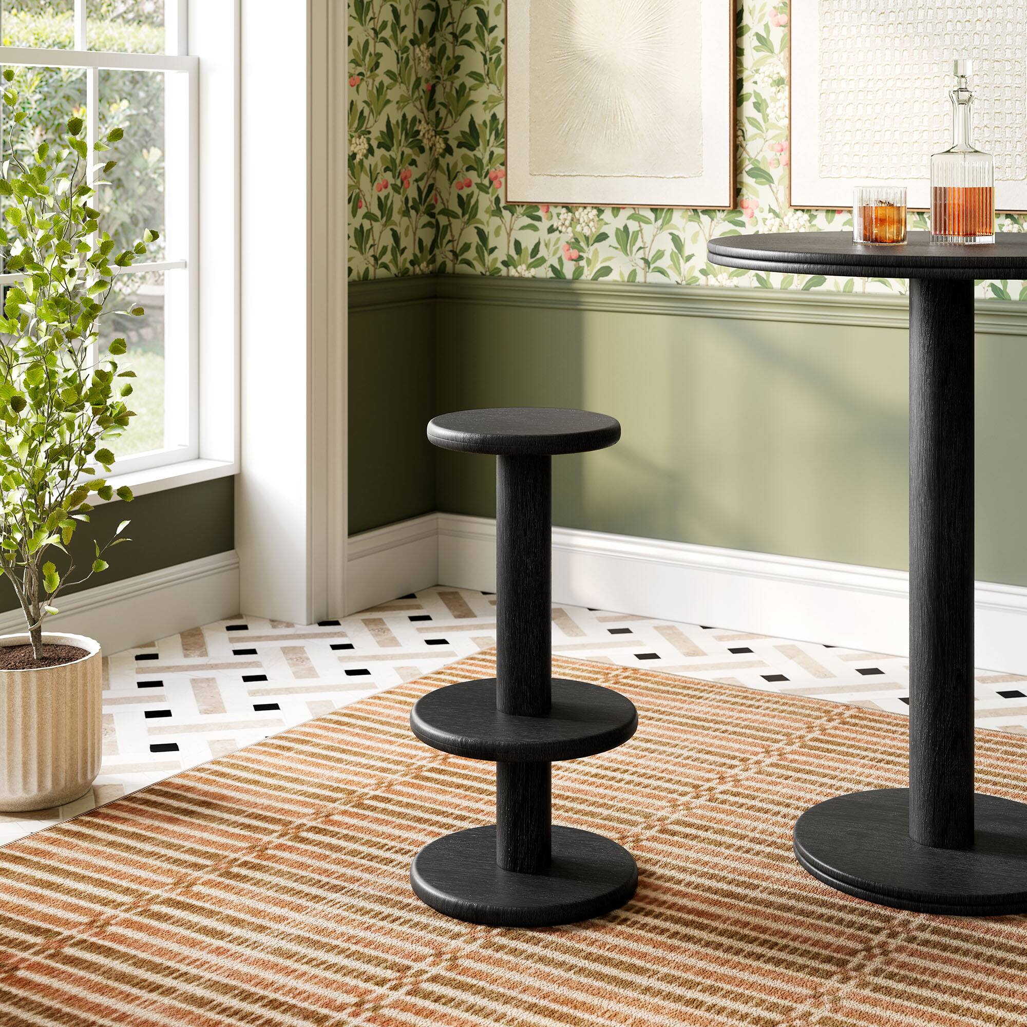 Alt View 1. Modway - Neo 15 Inch Round Indoor - Outdoor Patio Wood Bar Stools by Modway - Black.