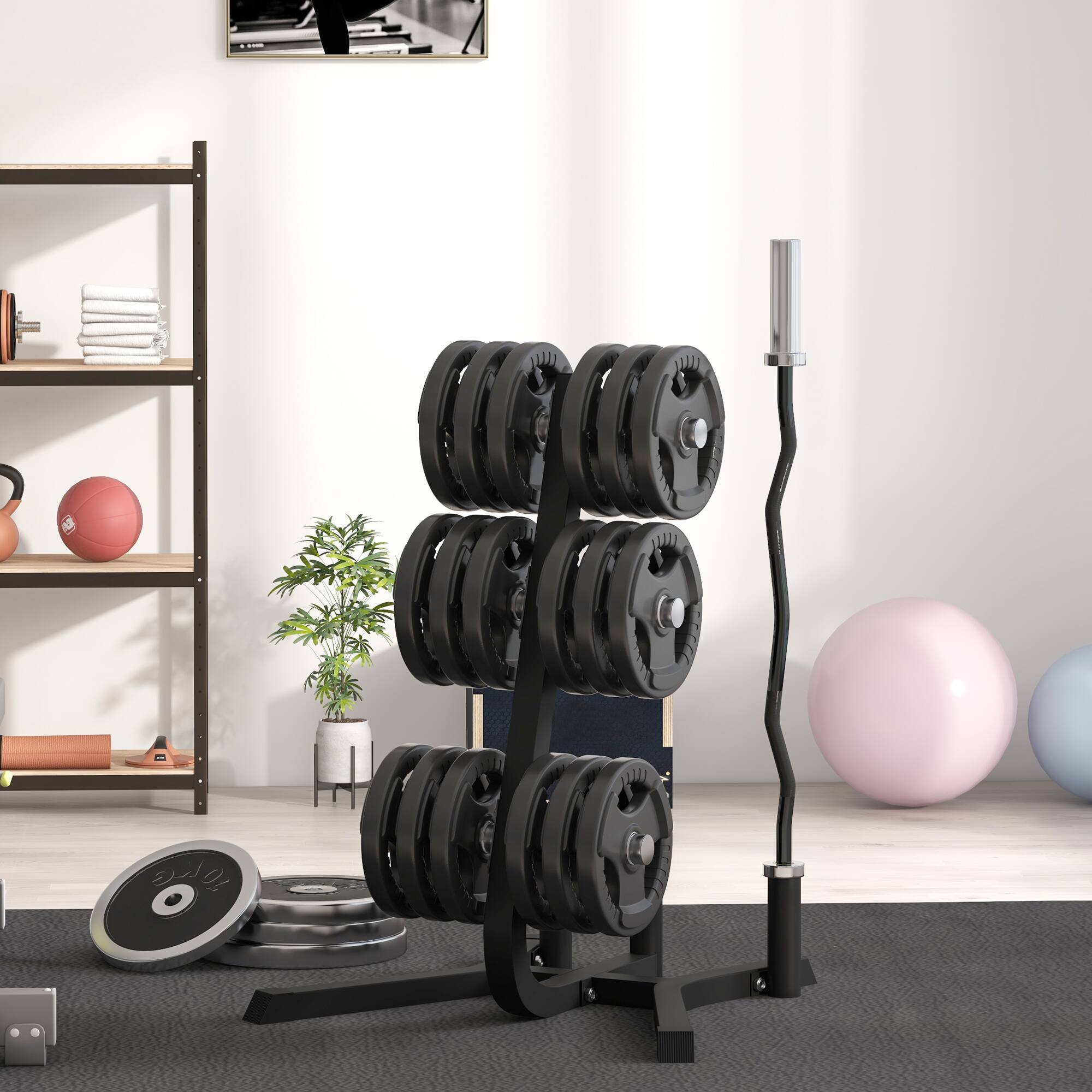 Alt View 1. Soozier - 2-inch Weight Rack for Plates and 3 Bars, Olympic Weight Tree Bumper Plate Storage Holder, 660 lbs. Capacity - Black.