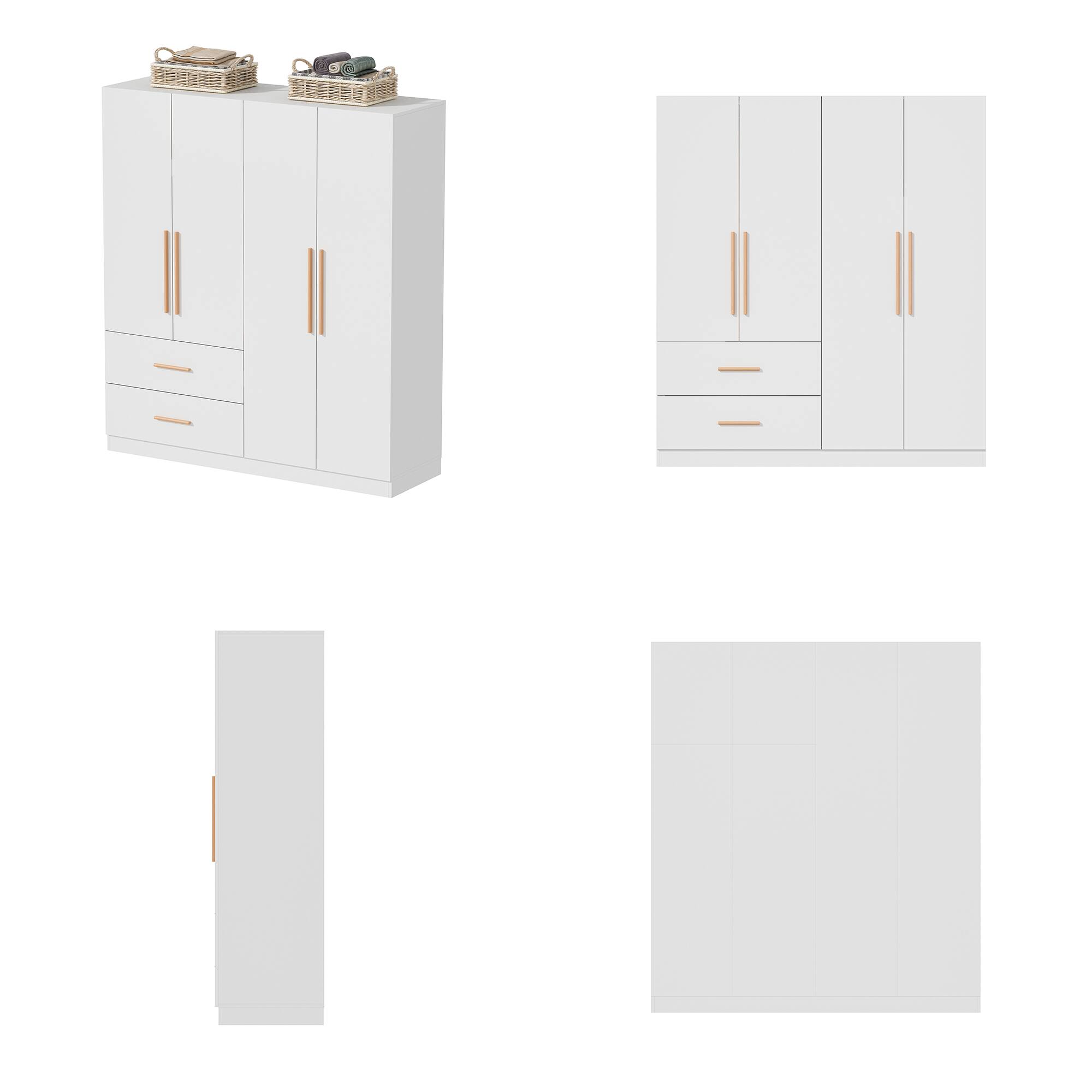 Angle. FUFU&GAGA - FUFU&GAGA 4 - Door Wardrobe Spacious Storage with Drawers & Anti - Tip Safety for Bedrooms - White.