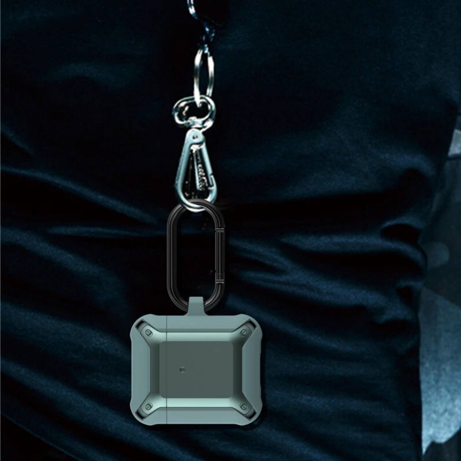 Left. Home Collection - Shockproof AirPods Case Cover with Keychain - AirPods 1st / AirPods 2nd Black+Blue.