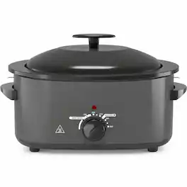 RYHNUYNE - 8QT Slow Cooker for Small Families – 6-in-1 Portable Roaster with Self-Basting Lid, 150°F-450°F - Gray
