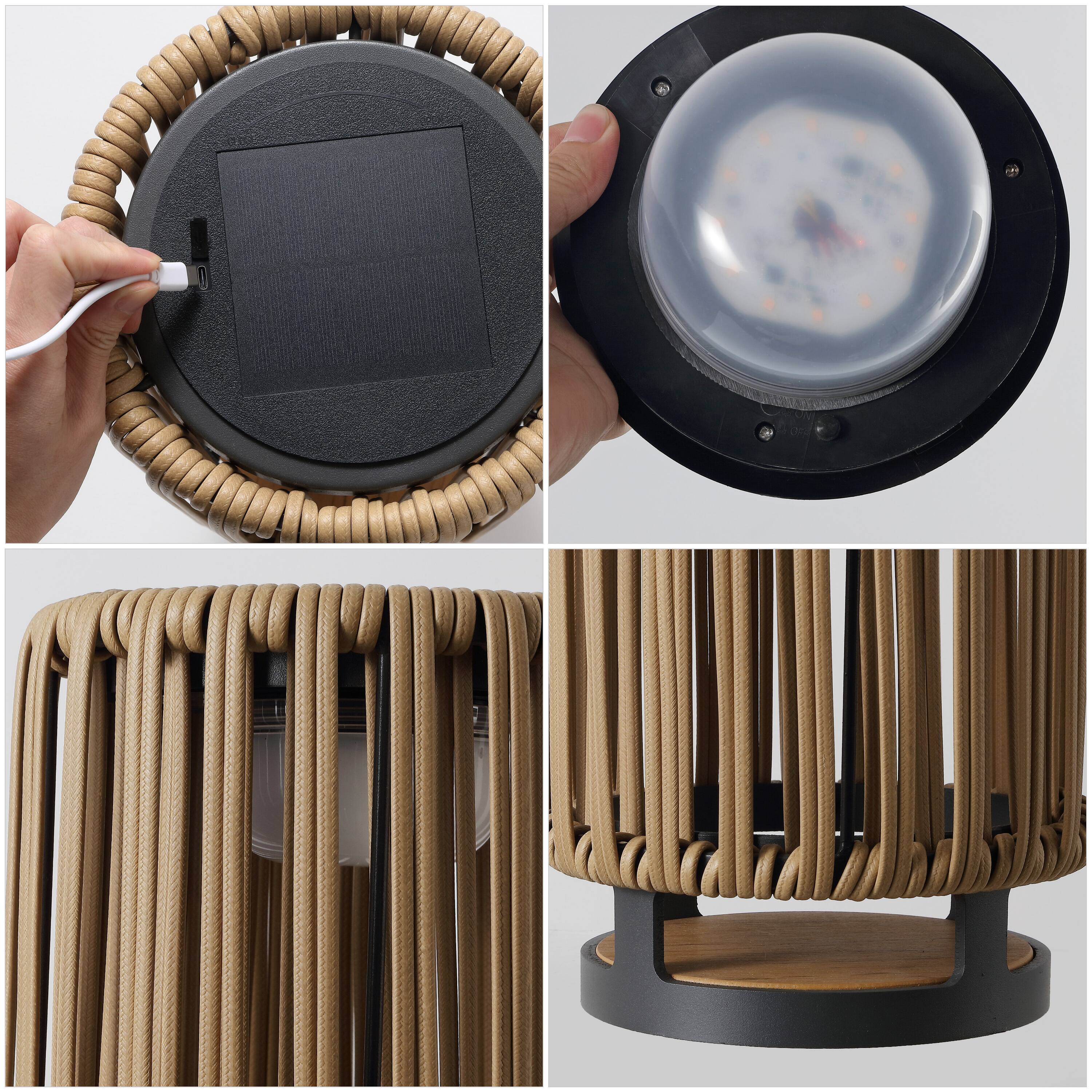 Alt View 5. Jonathan Y - Sawara 12.5" Modern Minimalist Faux Rattan Integrated Indoor/Outdoor LED Solar Powered Lantern, Natural - Natural.