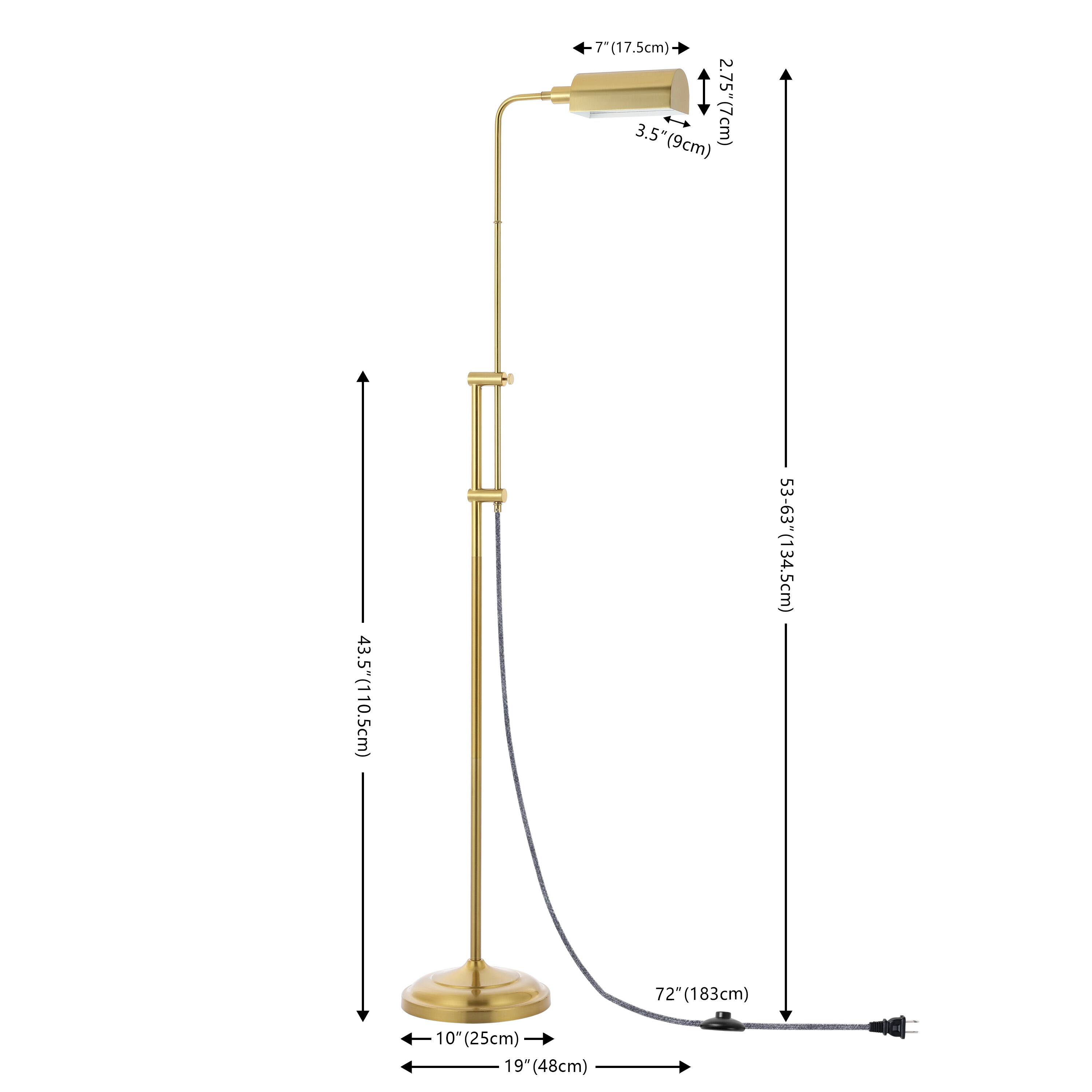 7"(17.5cm) 3.5"(9cm) 2.75"(7cm) 43.5"(110.5cm) 53-63"(134.5cm) 72"(183cm) 10"(25cm) 19"(48cm)