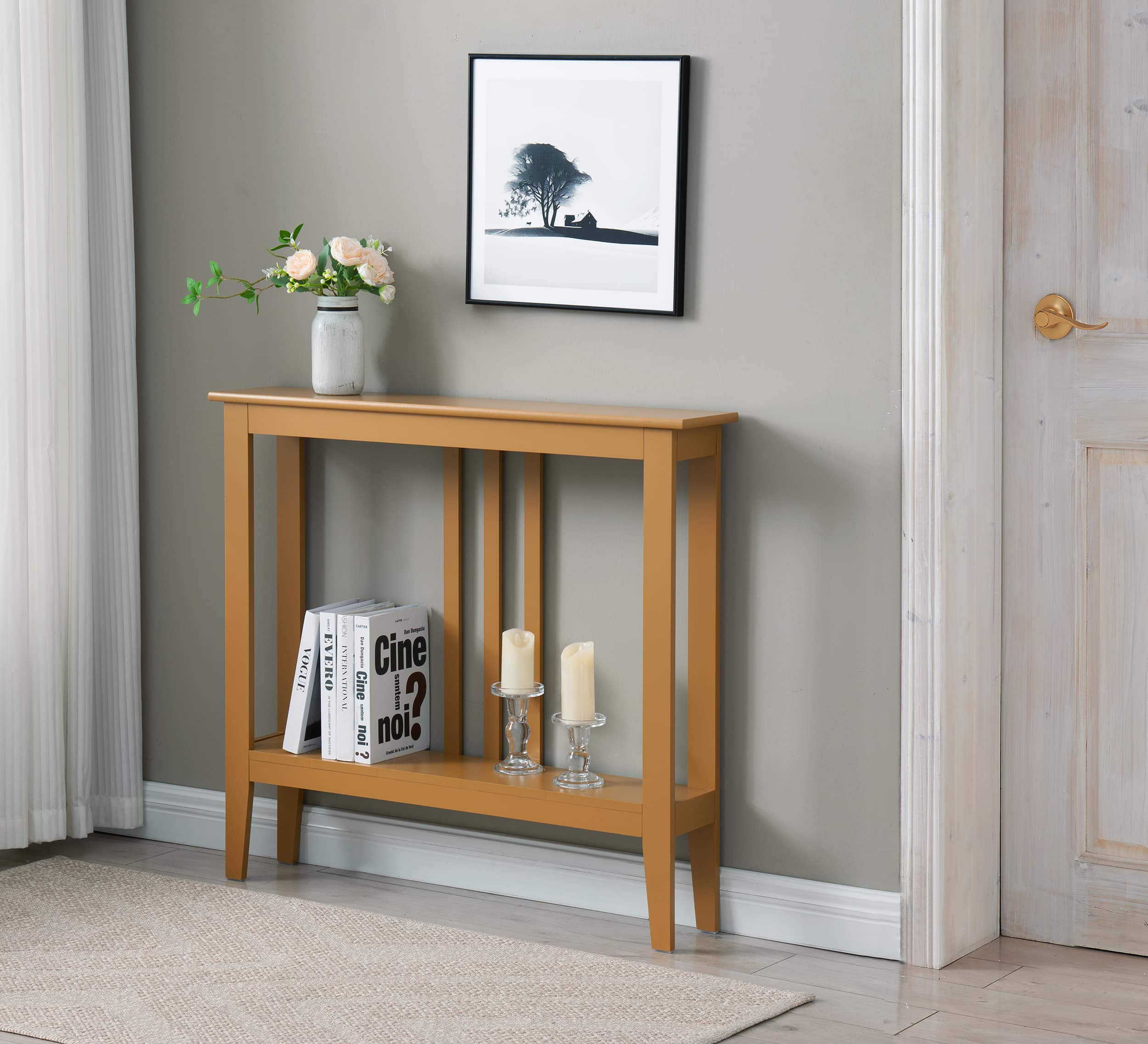 Photos - Storage Сabinet Kings Brand Furniture - Entryway Table - Narrow Console Table - Console Table with Storage - Dark Yellow C1153-HM 