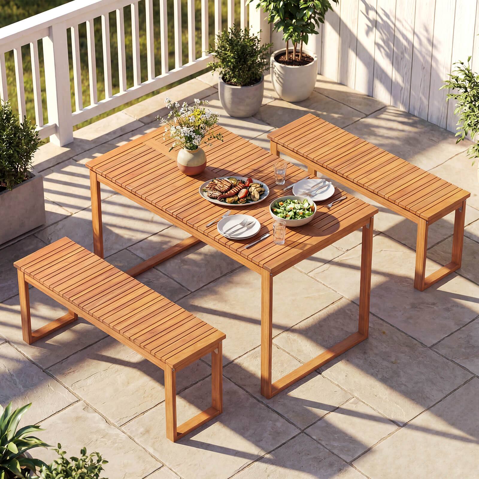 Alt View 4. Costway - Costway Outdoor Acacia Wood Dining Table, Rectangular Patio Table with Slatted Tabletop - Natural.