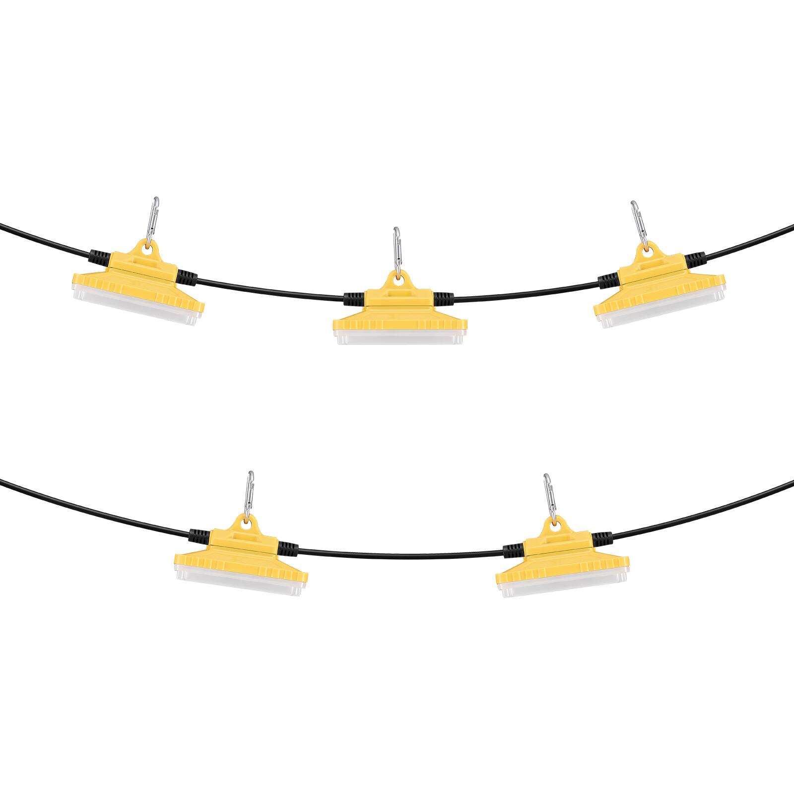 Alt View 5. VEVOR - 50FT Construction String Lights, 75W 7500LM, 5PCs String Work Light, 5000-5500K, IP65 Waterproof, with Hanging Hooks - Yellow.