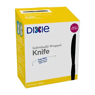 Knife Couteau DIXIE
Individually Wrapped Knife
Tear Here
Téchirer ici
Jalar aquí
90 Count - Black