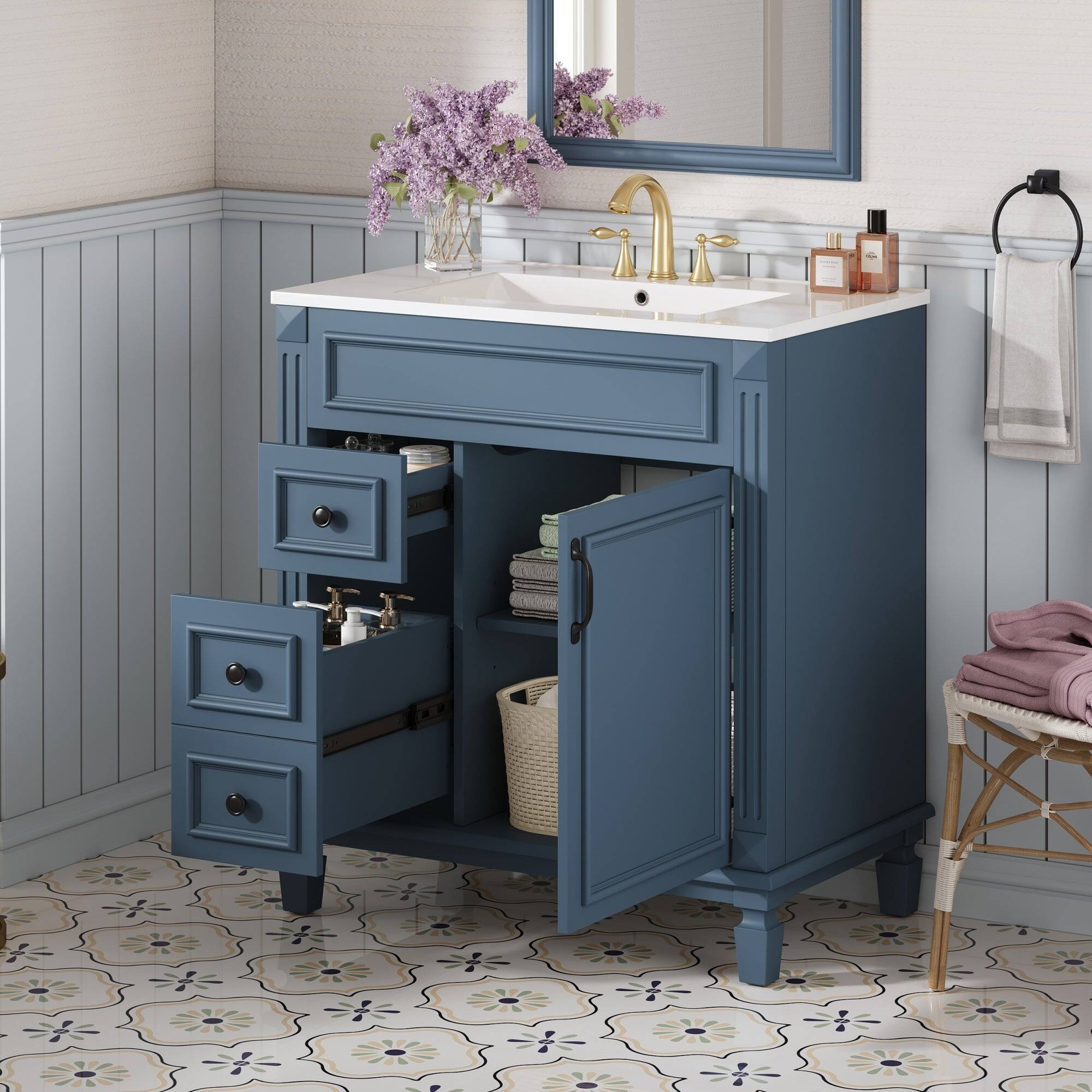 Alt View 5. Boyel Living - 30 Inch Bathroom Vanity with Ceramic Sink and Storage Cabinet Blue - Blue.