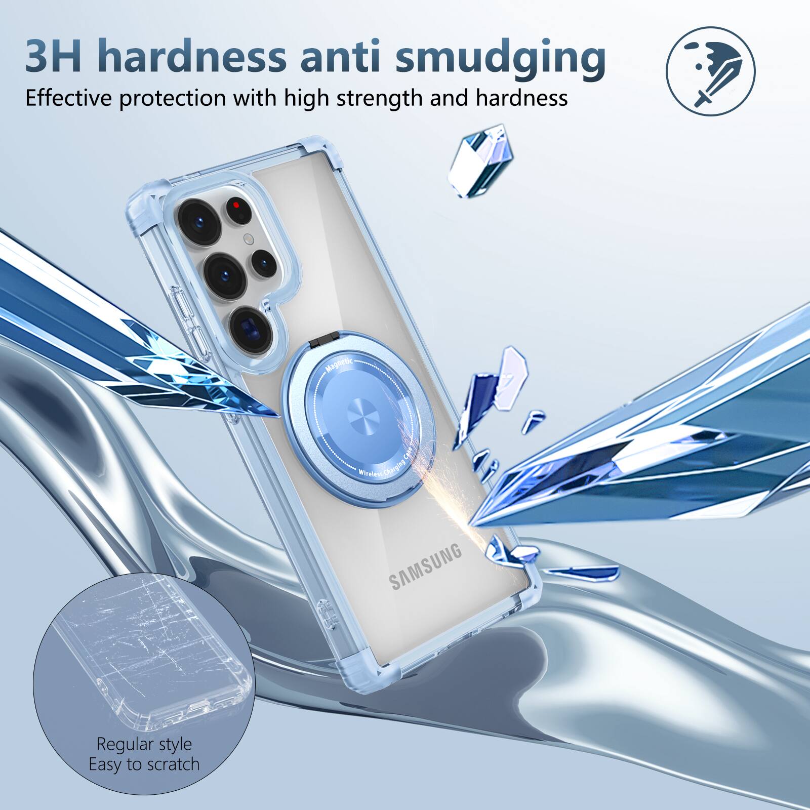 3H hardness anti smudging  
Effective protection with high strength and hardness  

Regular style  
Easy to scratch
