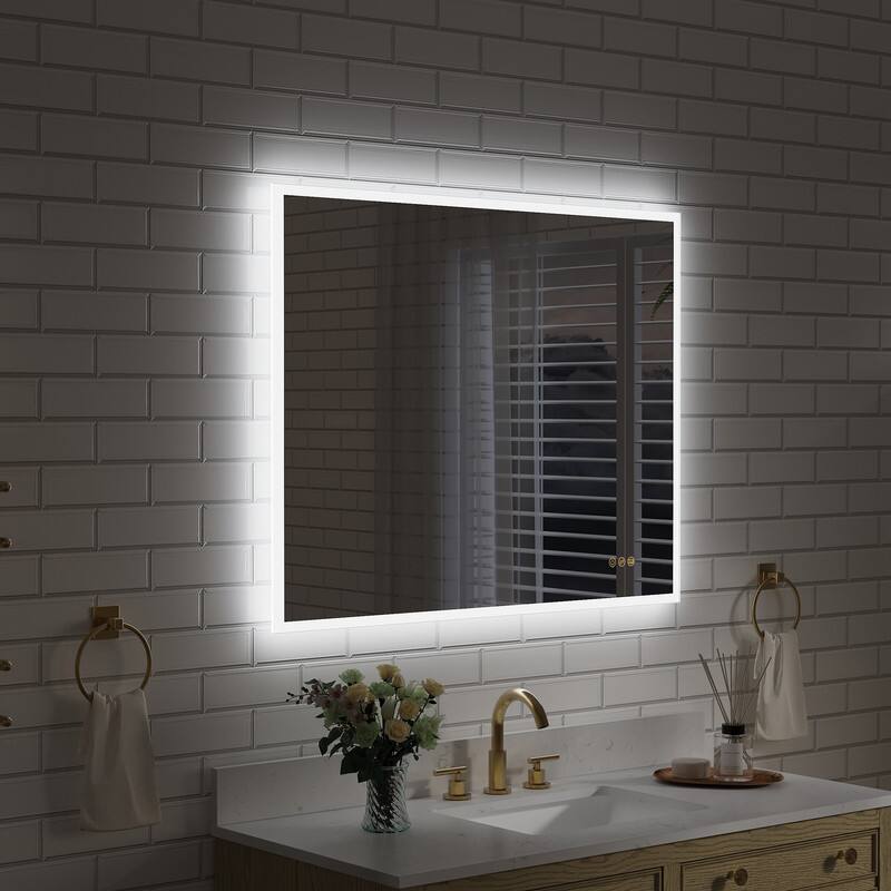 Angle. WELLFOR - 40 inx32 in Frameless Bathroom Mirror with LED Lights & Anti-Fog, Wall-Mounted Bathroom  Vanity Mirrors with Dimmable - Chrome.