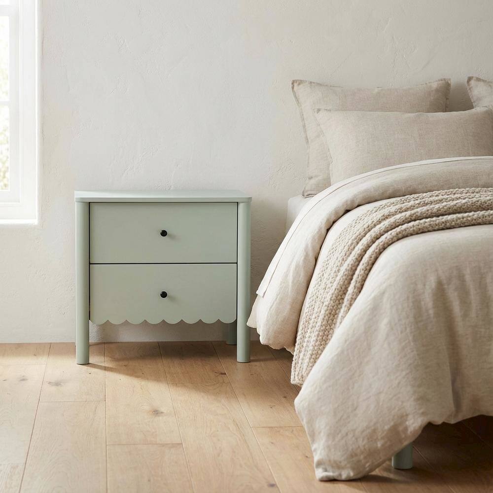 Angle. FurniFact - Nightstand with 2 Drawers in Elegant Finish for Bedroom Storage - Green.