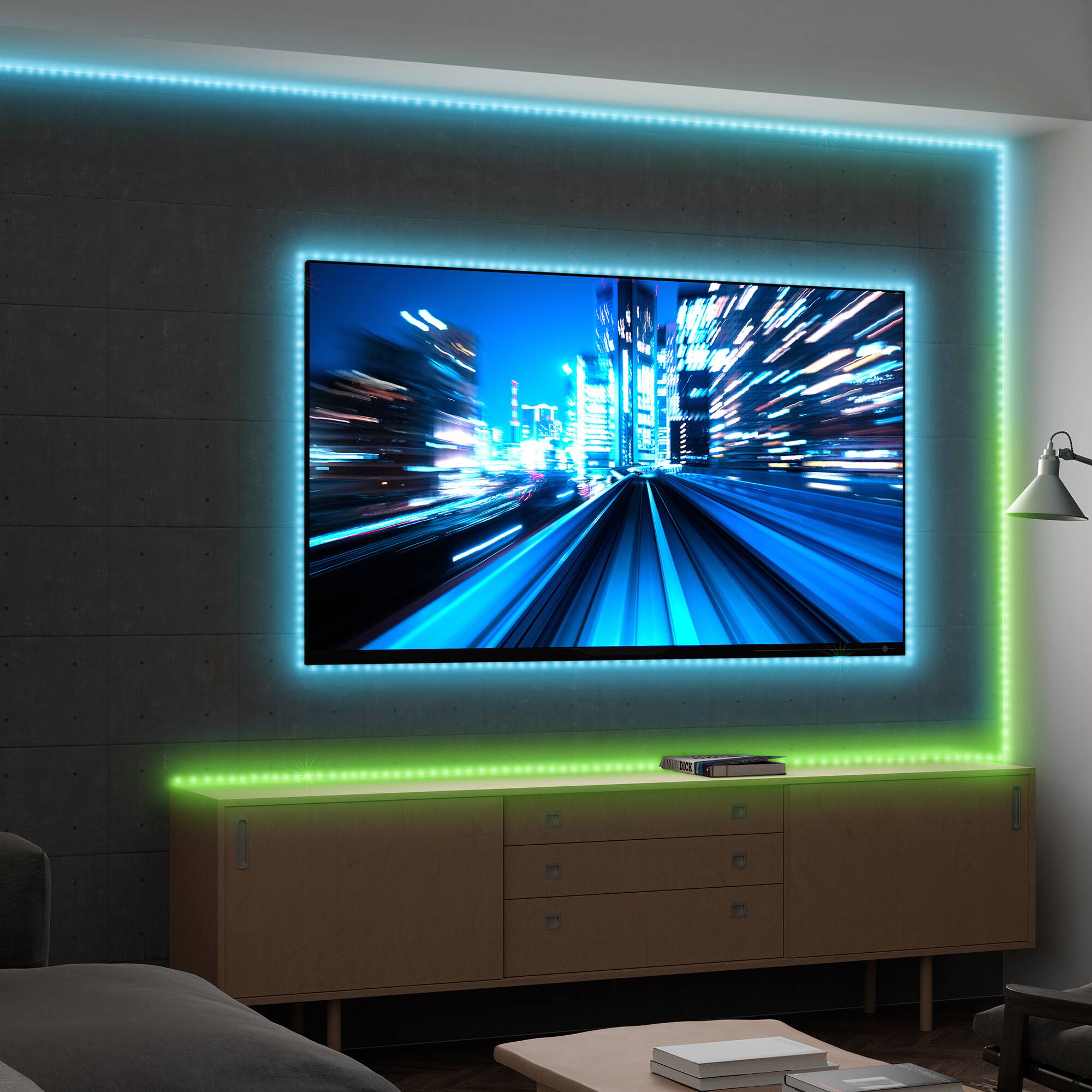 Angle. Monster - Smart 16.4ft Sound Reactive Indoor Multicolor LED Strip Lights, LED Lights for Bedroom, App Control - Multicolor.