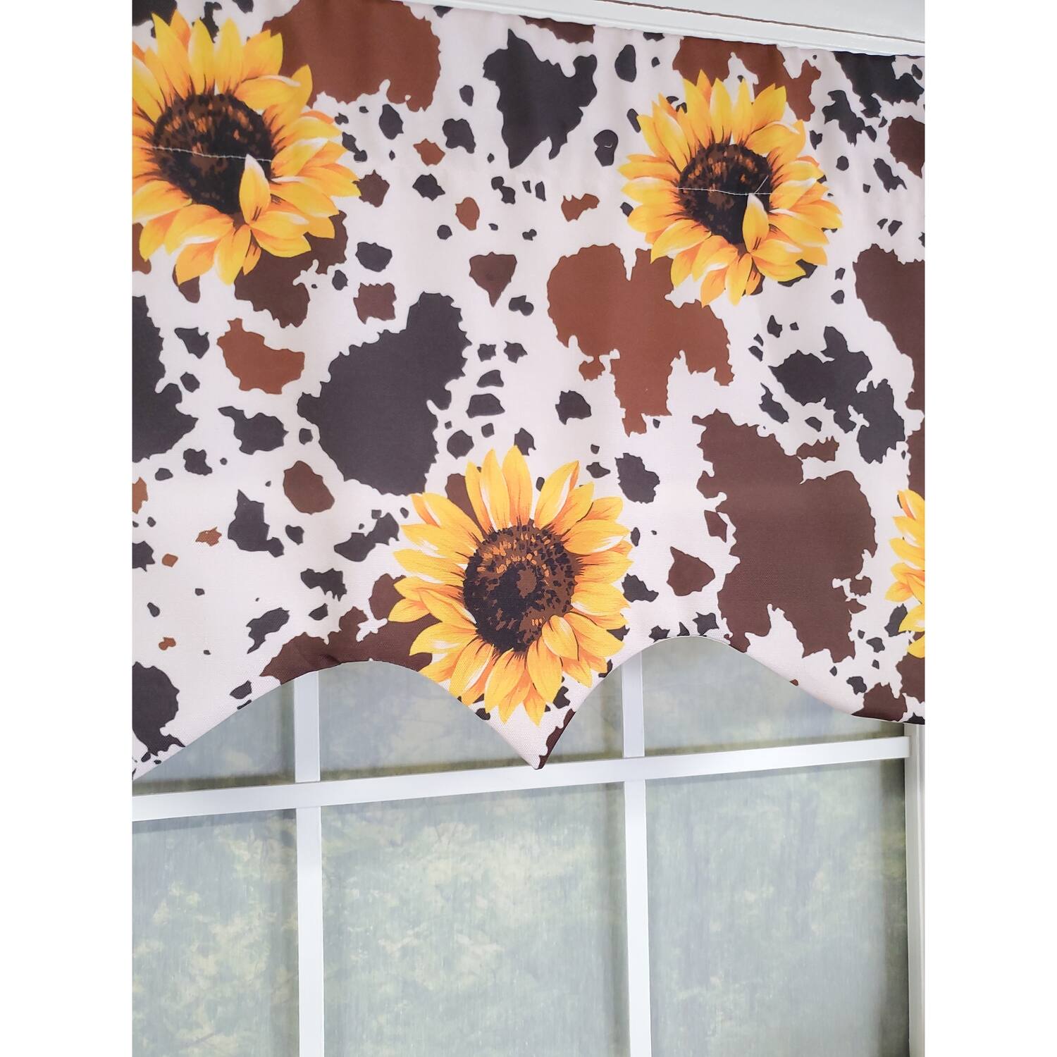 Left. RLF Home - RLF Home 3" Rod Pocket High Quality Fabric Sunflower Regal Valance for Windows 50" x 17" Brown - Brown.