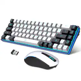 Cozy Serene - 60 Wireless Gaming And Mouse Combo Led Backlit Rechargeable ah Small Membrane But Mechanical Feel Popular Rgb Mice - White Black Combo