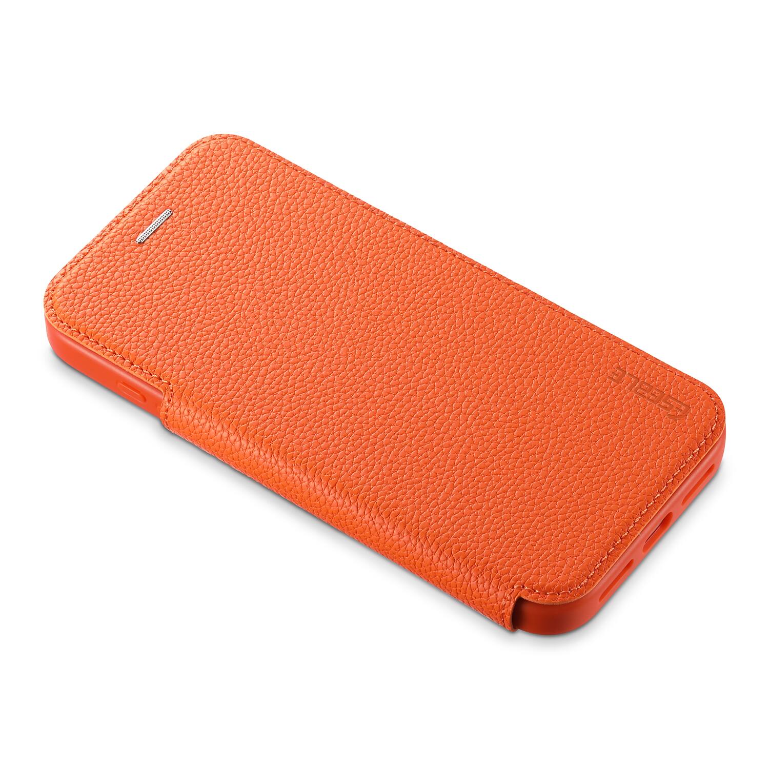 Left. Dteck - Ultra-Thin Faux Leather Card Slot Case for Apple iPhone 17 Pro Max,Wireless Charging,Flip Card Pocket Phone Cover - Orange.