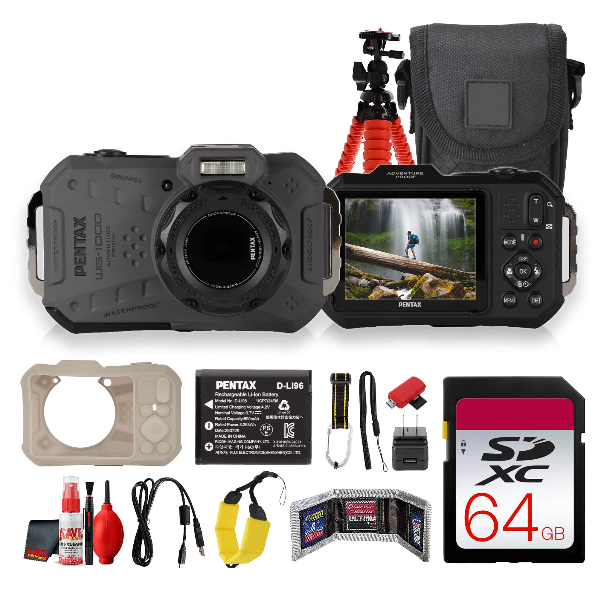 Ricoh - PENTAX WG-1000 Digital Camera Gray Bundle