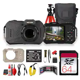 Bundle - Ricoh - PENTAX WG-1000 Digital Camera Gray