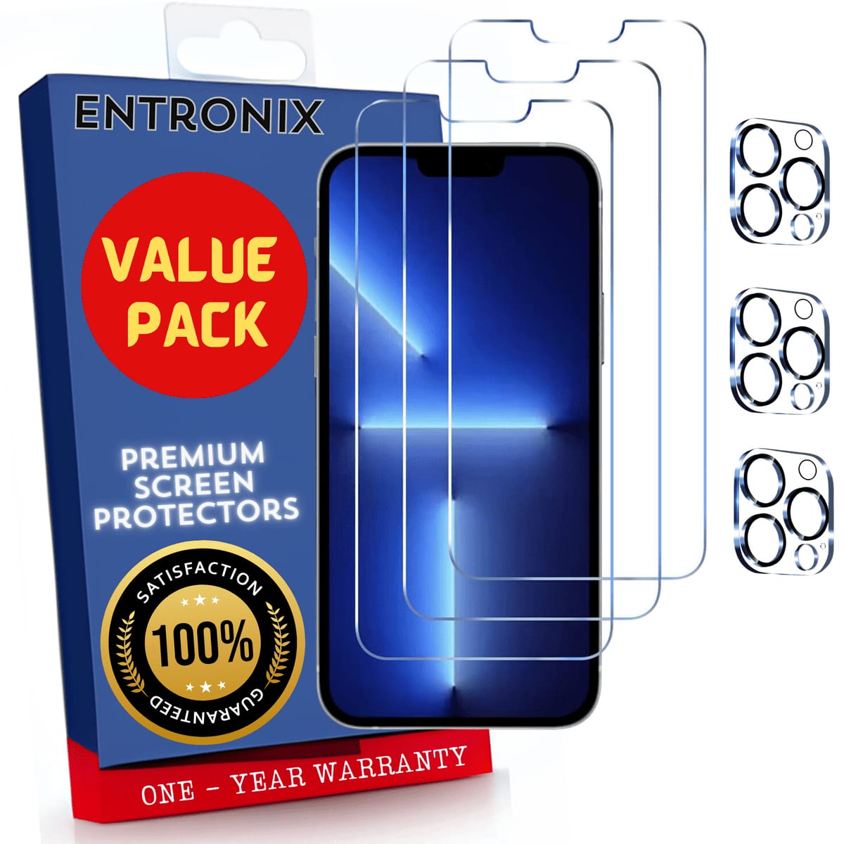 Entronix - iPhone 13 Pro Max Clear Screen and Camera Lens Protector - 6-Piece Set - Transparent